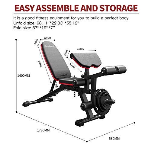 Adjustable Weight Bench Multipurpose Incline Decline Heavy Duty Exercise Bench with Leg Extension and Leg Curl for Strength Training Workout Home Gym