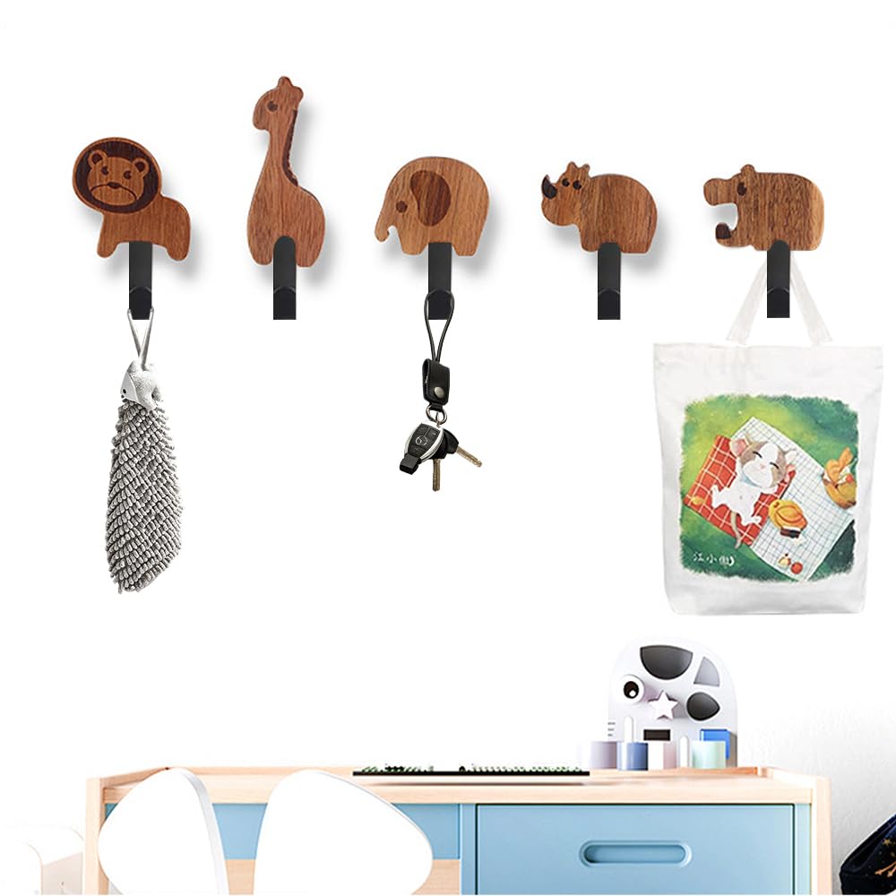 Jiahuade Perchero Infantil Pared,5PCS Gancho pared Bonito,Gancho de Pared Animales,Ganchos Adhesivos para Pared Niños,Colgador Infantil para Puerta (B)