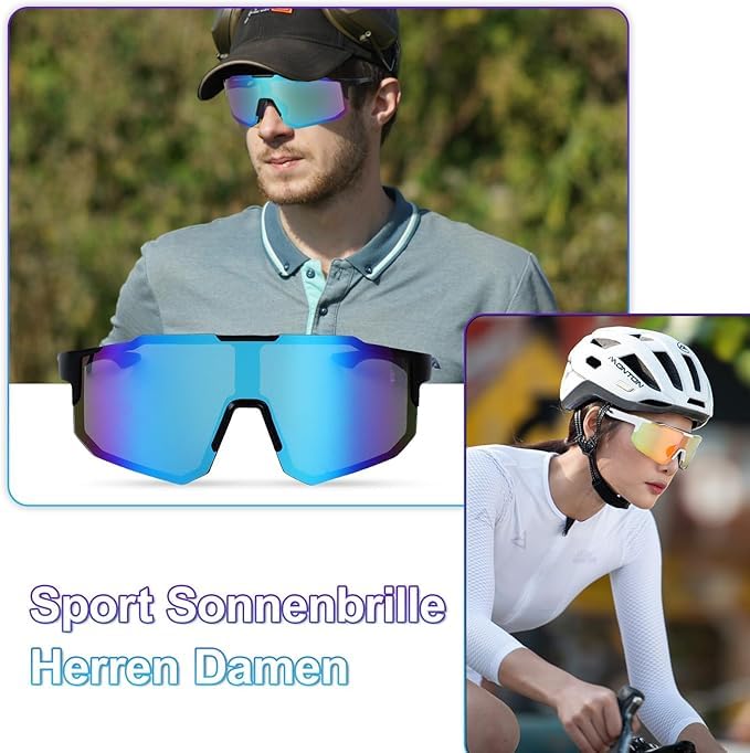 2 Pièces Lunette de Vitesse Homme et Femme Lunette Vitesse UV400 Lunettes Vitesse Homme pour Activités de Plein air Comme Le Cyclisme, La Course L'escalade La Pêche, Bleu + Orange