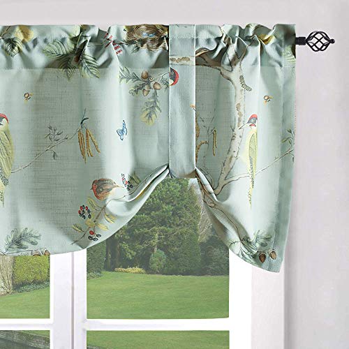 Leeva Tie Up Shade Valance For Windows, Elegant Birds Pattern Light Filtering Window Treatment Valances For Basement Kitchen, One Panel, 52 X 18, Light Blue #TOP19