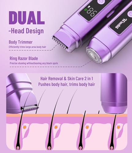 Image of Dynooper Electric Bikini Trimmer for Women: IPX7 Waterproof Dual Head Cordless Electric Shaver for Women with LED Display & 0.5mm Ceramic Blades for Pubic Hair, Face, Legs - Grape Purple