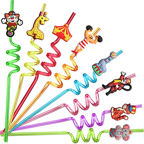 24 Circus Party Favors Drinking Straws for Circus Carnival Party Supplies with 2 PCS Straws Cleaning Brush