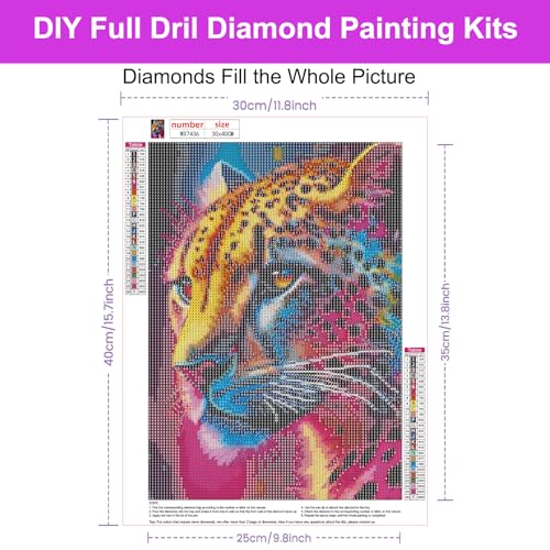 Image of HEIBAGO Animal Diamond Painting Kits for Adults, 5D DIY Animal Full Drill Round Diamond Art Kits with Leopard Diamond Painting, Diamond Dots Perfect for Home Wall Decor 12x16inch