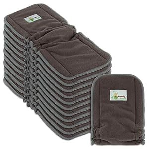 Naturally Natures Cloth Diaper Inserts 5 Layer. Charcoal Bamboo Reusable Diaper Liners with Gussets (Pack of 12)