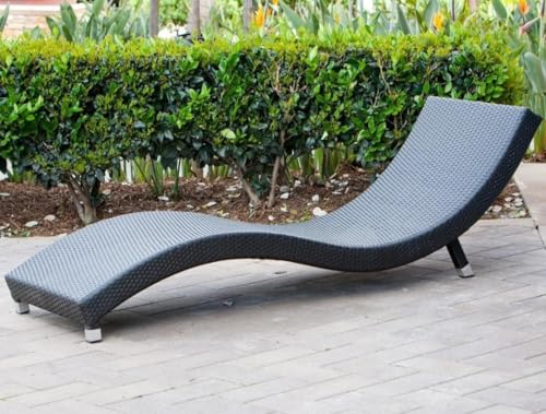 Image of India Outdoor Swimming Poolside Lounger Beach Sunbathing Lawn Patio Chaise Lounge Sun Lounger Chair (Black with Cushion)