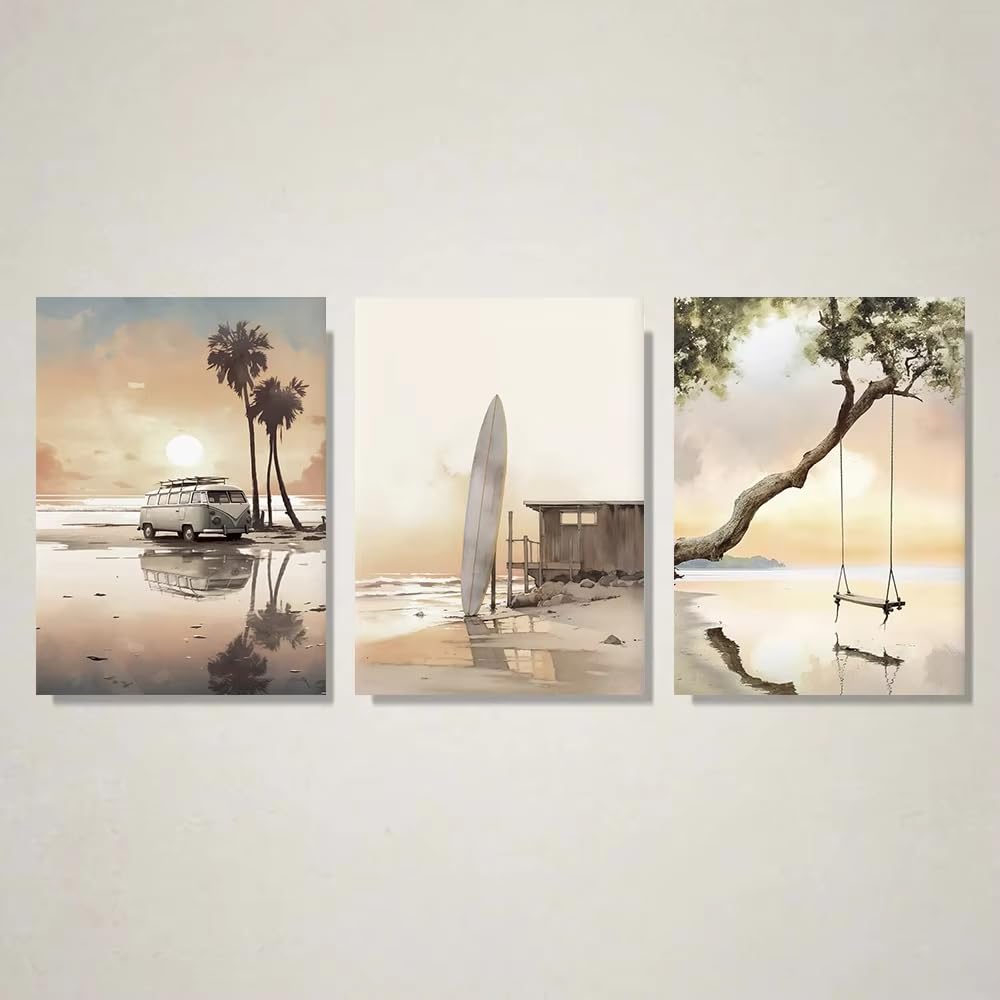 XIANGPEIFBH Boho Sun Lounger Abstract Beach Landscape Sea Sunset Paddle Board Canvas Painting Poster Print Home Room Wall Art((70x100cm/28x39in) x3/Unframed)