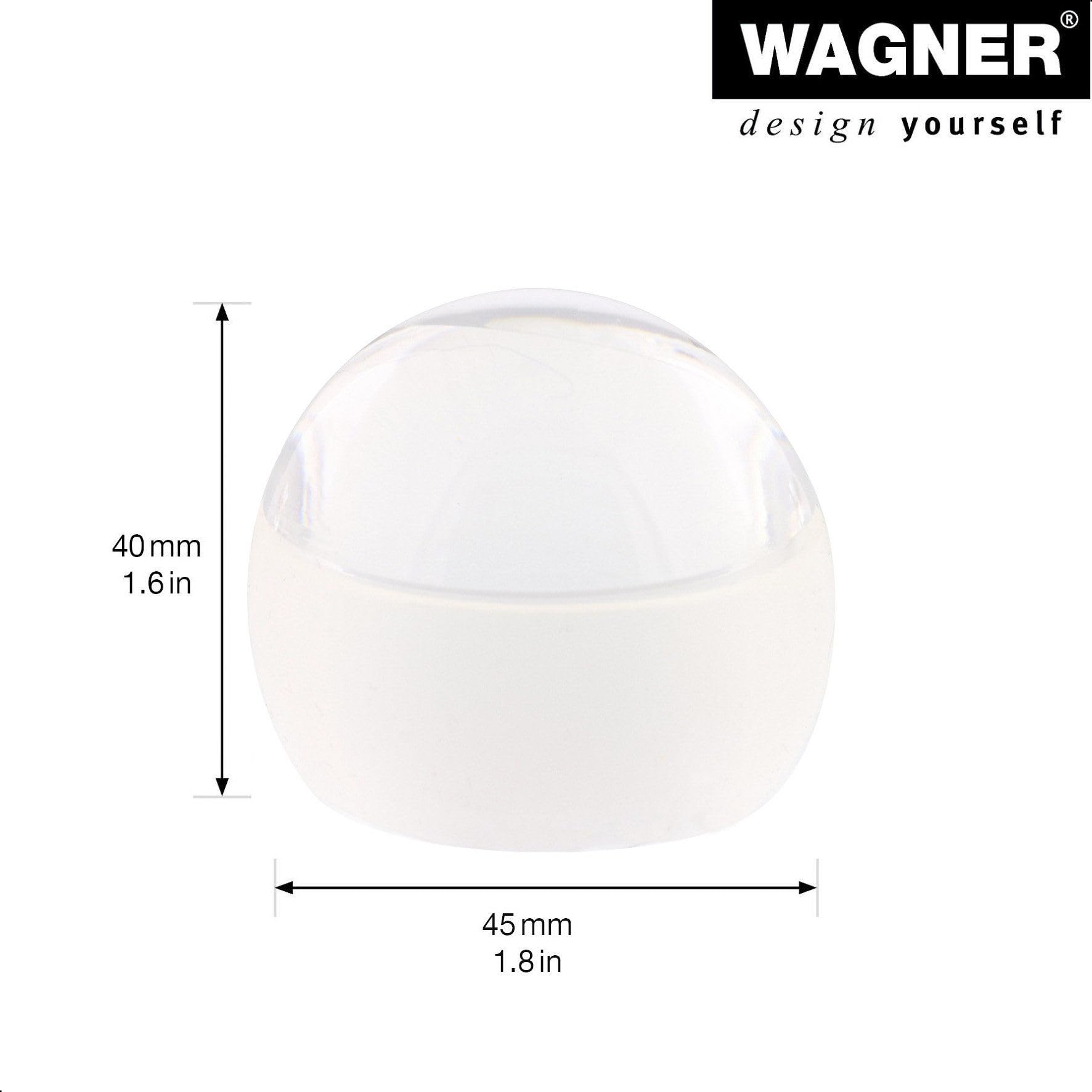 Wagner podłogowy stoper do drzwi CLEAR – Ø 45 x 40 mm, wysokiej jakości tworzywo sztuczne, przezroczysty, samoprzylepny, nie pozostawia śladów po usunięciu – 15522011