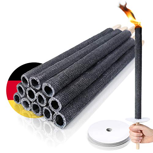 Amazy Antorcha de Cera (12 piezas) Duración de 65 minutos – Antorcha con mango y placa de protección para manos – Como antorcha de jardín y linterna para procesiones, eventos y caminatas | Sin hollín