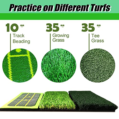 3-In-1 Golf Hitting Mat With Replaceable Turfs For Swing Path And Chipping Practice - Heavy Duty Rubber Base For Indoor And Outdoor Training (Foldable Golf Mat) #TOP1
