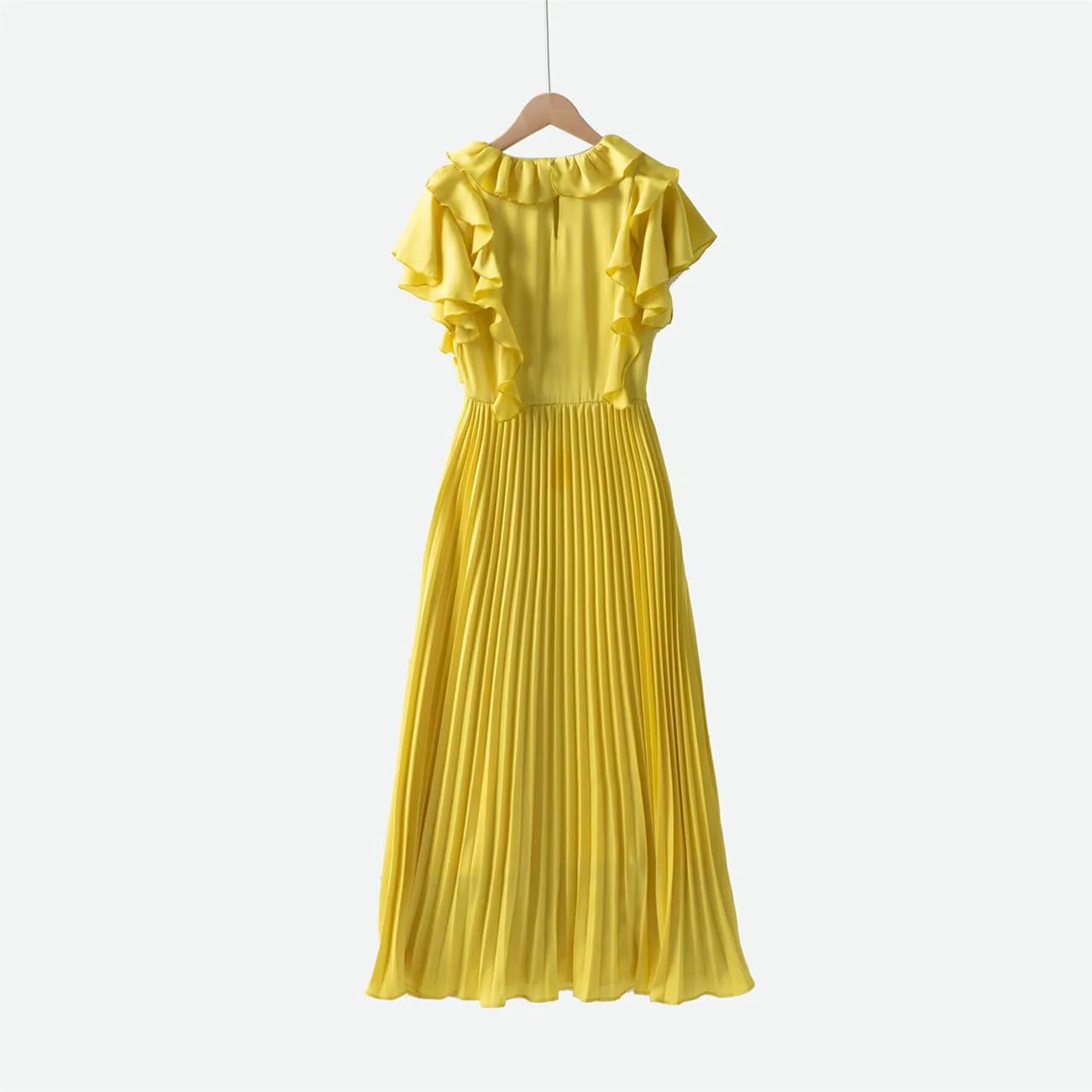 Yeuyyben Elegante abito lungo pieghettato da donna, con volant, patchwork, per feste