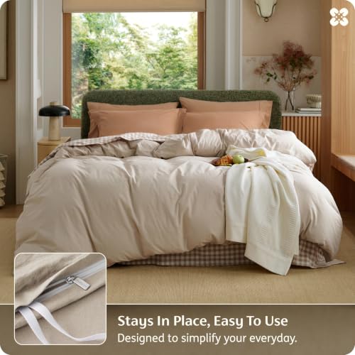 Image of Bedsure PureWoven 100% Washed Cotton Duvet Cover Only, King, Oatmeal | 1 Duvet Cover, No Pillow Shams, Linen Like Textured, Lightweight & Breathable for All Seasons, Zipper Closure, 8 Corner Ties
