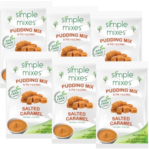 Simple Mixes Natural Instant Pudding & Pie Filling Mix, Healthy Snack, Salted Caramel (Butterscotch), Gluten and Dye-Free, No Fat, or Lactose, Kosher, 6 Pack