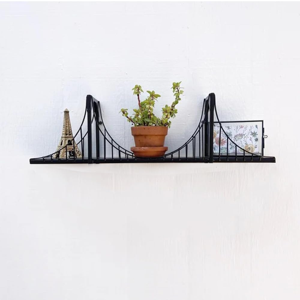 MetalTouch 1 Shelf Modern Wall Mounted Bridge Rack Shelf, Teak Finish, Heavy Duty, 15W x 51D x 15H cm, Unisex, Living Room, Bedroom, Bathroom-image-40