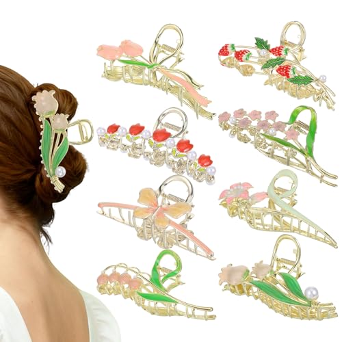 Set de 8 pinzas de metal para cabello con diseño floral miniatura 1