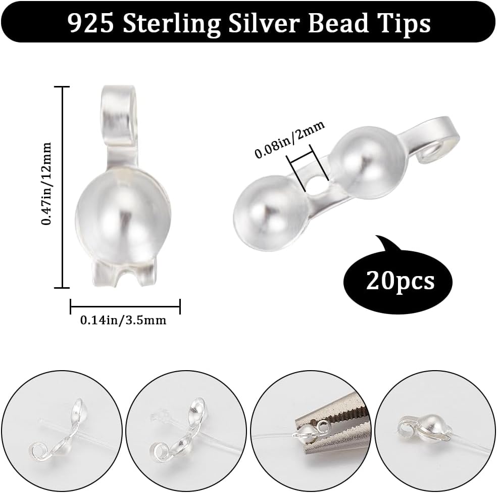 Beebeecraft 1 Box 20Pcs Bead Tips Knot Covers Sterling Silver Clamshell Knot Cover with Hole 2mm for Knots & Crimp Findings Jewelry Making
