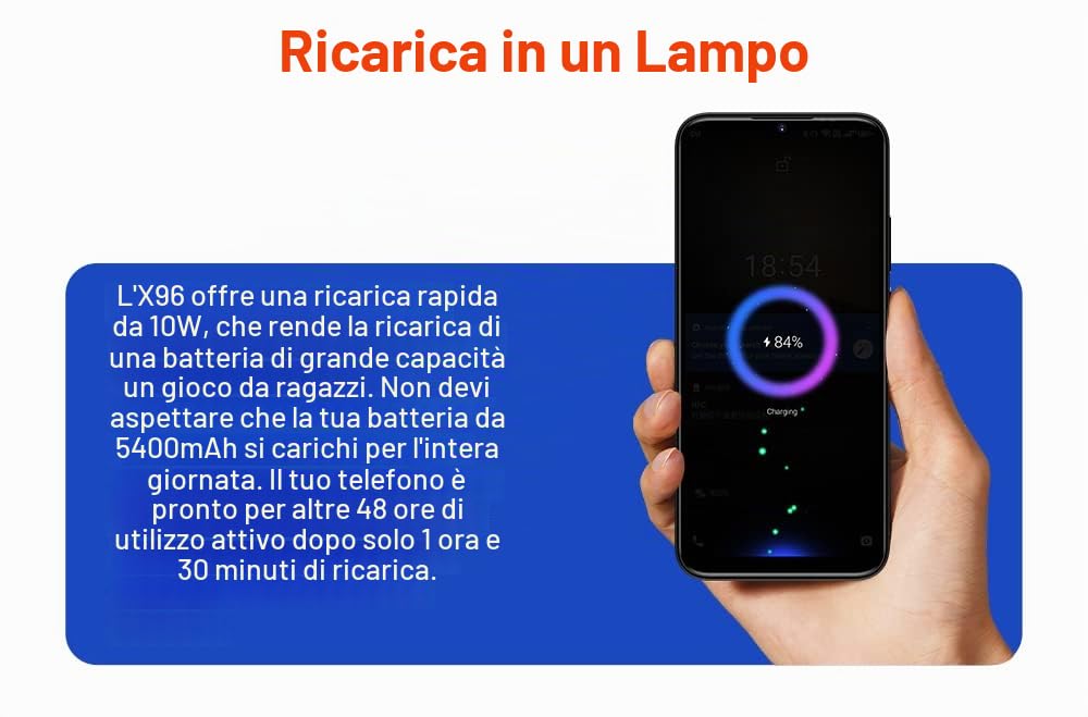 Smartphone Libero X96, Cellulare Android Senza Contratto, Octa Core, 2GB RAM 32GB ROM, Batteria 5400mAh, Tripla Fotocamera 8MP, Schermo Waterdrop 6,52'', Dual SIM+SD 3 Slot, Impronta GPS Verde