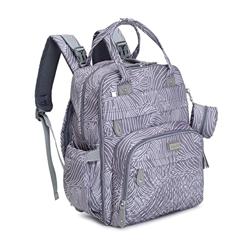 Image of BabbleRoo Diaper Bag Backpack - Baby Essentials Travel Tote - Multi function Waterproof Diaper Bag, Travel Essentials Baby Bag with Changing Pad, Stroller Straps & Pacifier Case - Unisex, Gray Swirls