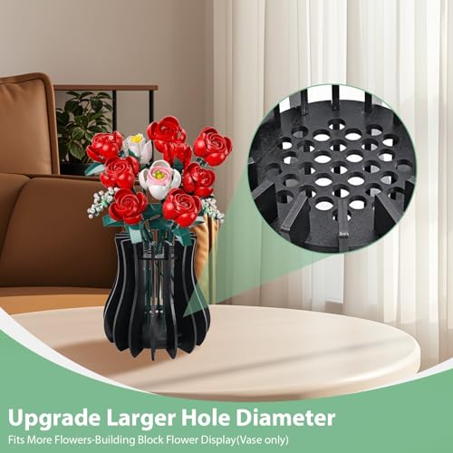 Image of Wooden Vase Compatible for Lego Flowers Bouquet, 3D Wooden Puzzle Vase with Lego Botanicals, Roses, Sunflowers, Tulips, Cherry Blossoms, Daffodils, Lotus（No Flower）