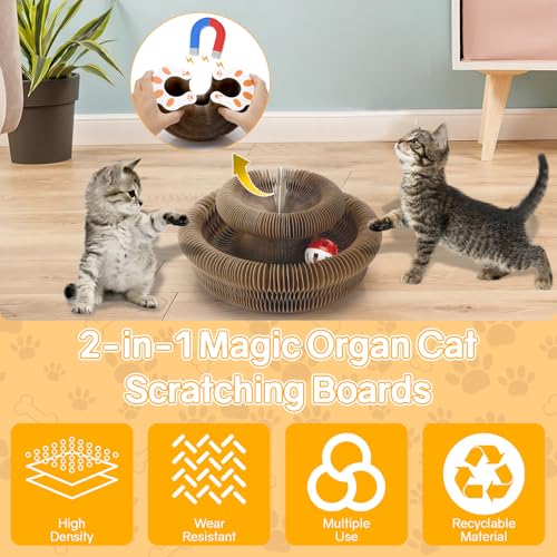 Magic Organ Griffoir pour Chats, Cat Scratching Board Jouet à Griffer Interactif avec Balle Cloche, Pliable Carton Ondulé Tapis à Griffer – Image 4