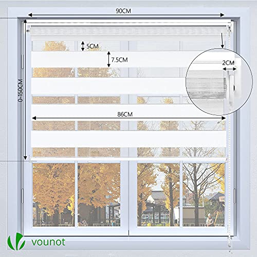 VOUNOT® Set of 2 Day and Night Blinds No Drill, Zebra Roller Blinds for Windows Double Layer Translucent and Blackout Fabric - Image 4