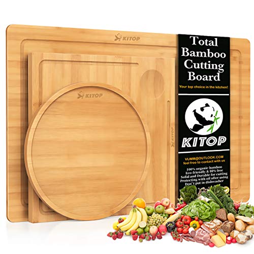 Bamboo Cutting Board Set of 3 - Wood Serving and Chopping Boards with Juice Groove for Cutting Vegetables, Meat, Fruits and Cheese | 100% Bamboo Butcher Block, BPA Free