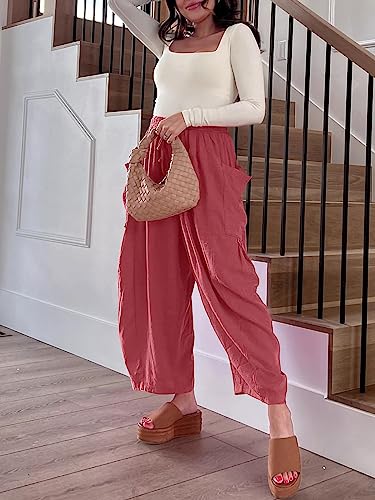 Casual Wide Leg Pants for Women Drawstring Elastic Waist Flowy Loose Pants Long Lounge High Waist Palazzo Pants3