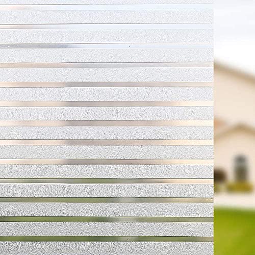 Image of WISDOM Privacy Window Film Frosted Glass Film Glass Film No Glue Anti-UV Window Sticker Non Adhesive for Privacy Office Meeting Room Bathroom Living Room (Stripe Frosted, 12 x 50 inch)