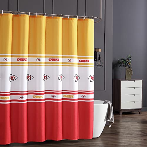 CS CATHAYSPORTS Official NFL Licensed Kansas City Chiefs Step-Repeat Water-Repellent Textured Fabric Shower Curtain with Grommets and Hooks – 72” x 72”, Red/Gold