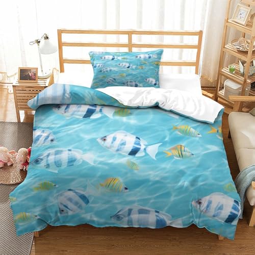 Funda nórdica de peces lavable que aporta suavidad al colchón infantil de 135x200 centímetros 3