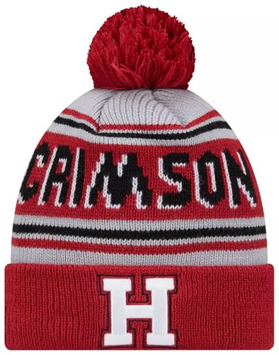 New Era Harvard Crimson Red Wordmark Cheer Sideline Sport Cuff Beanie Hat with Pom - NCAA Cuffed Winter Cap