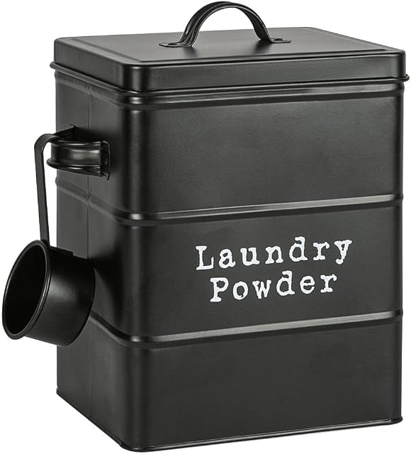 Harbour Housewares Vintage Metal Washing Powder Storage Tin - Utility Storage Canister - 18cm - Black
