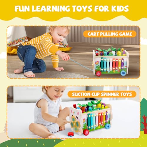 9 in 1 Montessori Toys for 1 Year Old, Wooden Hammering Pounding Toy Game with Xylophone for Toddlers 1-3, Gears and carrot harvest,1 Year Old Girl Birthday Easter Gifts, Learing Toys for babies - Image 3