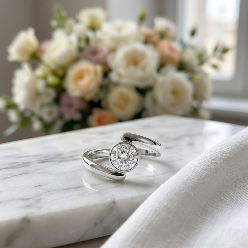 Meadows Sterling Silber Runder Edelstein-Bypass-Ring für Damen, minimalistischer, moderner Statement-Schmuck, handgefertigt R-25A