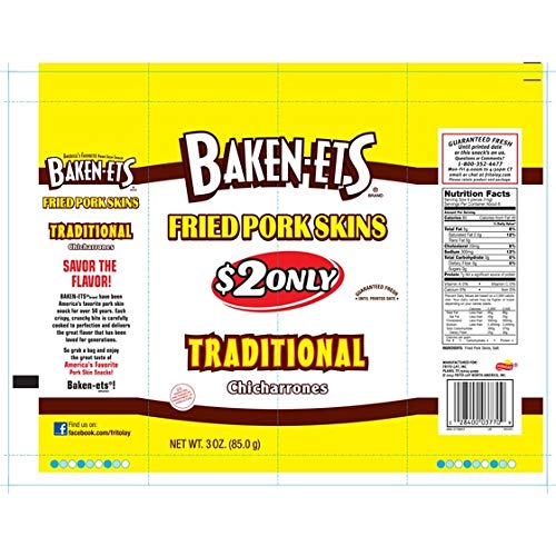 Expect More Baken-Ets Fried Pork Skins Traditional Chicharrones Flavored 3 Oz Pack of 6