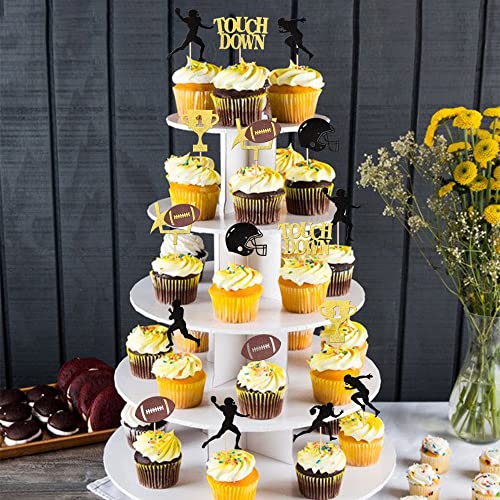 Zhuoweism ZW686 36 Pcs Rugby Ball Cupcake Toppers Glitter Trophy Amecian Football Cupcake Picks Touchdown Player Cake Decorations For Super Bowl Rugby Sports Theme Baby Shower Kids Birthday Party thumb #5