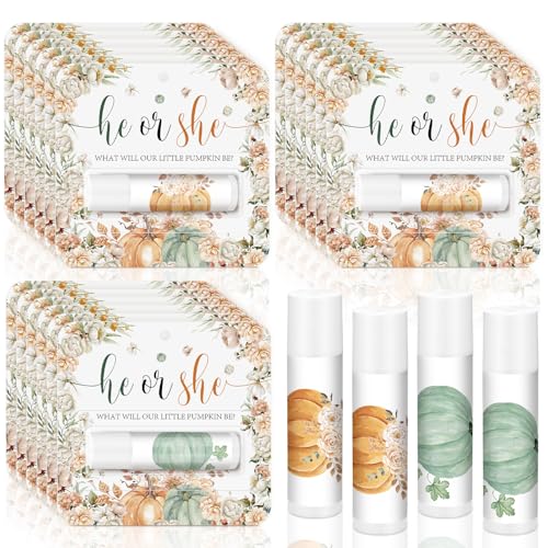 Image of 24 Pcs Fall Pumpkin Theme Lip Balm Bulk He or She Pumpkin Lip Moisturizer Care Baby Shower Party Favors for Guest Gift Set Travel Size Lipstick Gender Reveal Decoration Autumn Thanksgiving