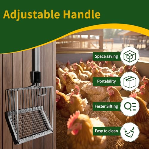 Image of 5 Inch Small Chicken Poop Scooper, Chicken Coop Litter Scoop with Adjustable Stainless Steel Handle, Multifunctional Chicken Manure Scoop with Hanging Hole for Chicken Coop and Pet Waste Cleaning