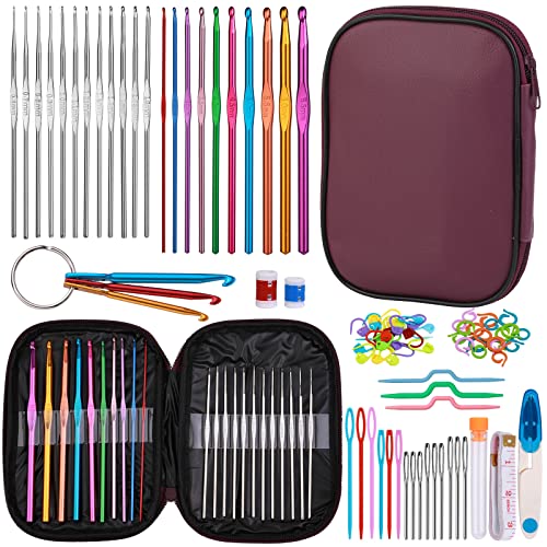 Conjunto de agulhas de crochê com 86 peças, kit de crochê para iniciantes, conjunto de agulhas de crochê com agulhas de tricô, marcadores de ponto, estojo de gancho de crochê e acessórios de crochê para artesanato de crochê, presente de dia das mães