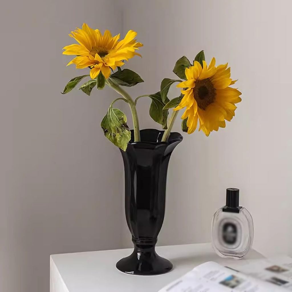 Vaso Vaso Giglio in ceramica bianca composizione floreale ornamento crema arte europea porcellana bianca Vaso In Ceramica(Black)