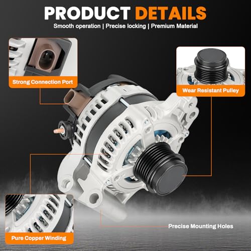 Image of High Output Alternator Compatible with Ford Escape 2013 2014 2015 2016 2017 2018 2019 1.5L 1.6L, 12V 150Amp CW 6-Groove Pulley, Replaces 104210-2330 CJ5T-10300-BB CJ5Z-10346-D