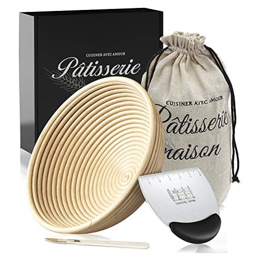 9 inch Banneton Bread Proofing Basket & Liner for Sourdough - Gift set for Artisan Bread Making Starter - Set for bread baking with Bread Proofing Bowl, Bowl Scraper, Bread Lame & Instructions