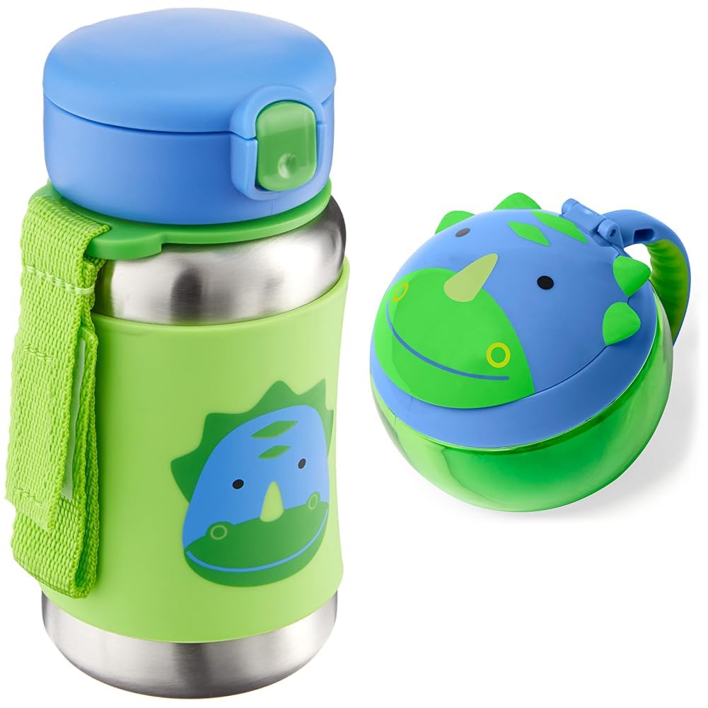Toddler Sippy Cup with Straw, Zoo Stainless Steel Straw Bottle, Dino Baby Snack Container, Zoo Snack Cup, Dino