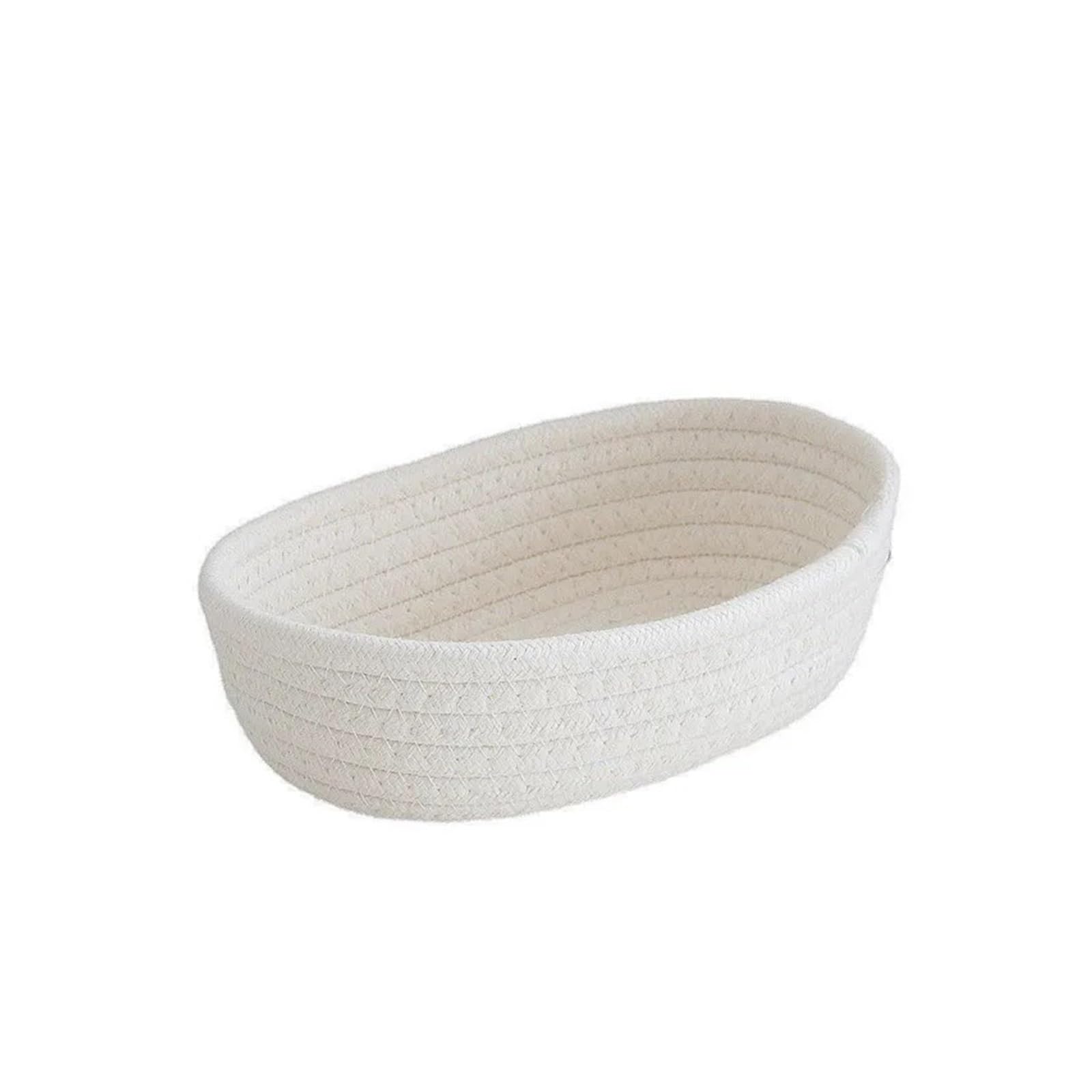 Fabric Storage Basket Cotton Rope Woven Storage Baskets Organize Boxs Desktop Sundries Basket Key Cosmetics(White,Large 30X17X9CM)