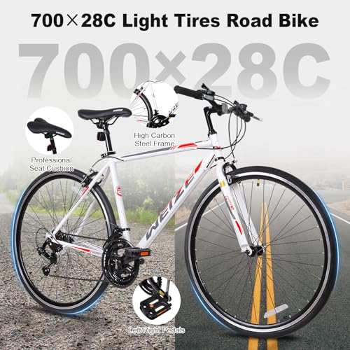 WEIZE 700C Hybrid Bike for Adults, 14 Speed Road Bike, City