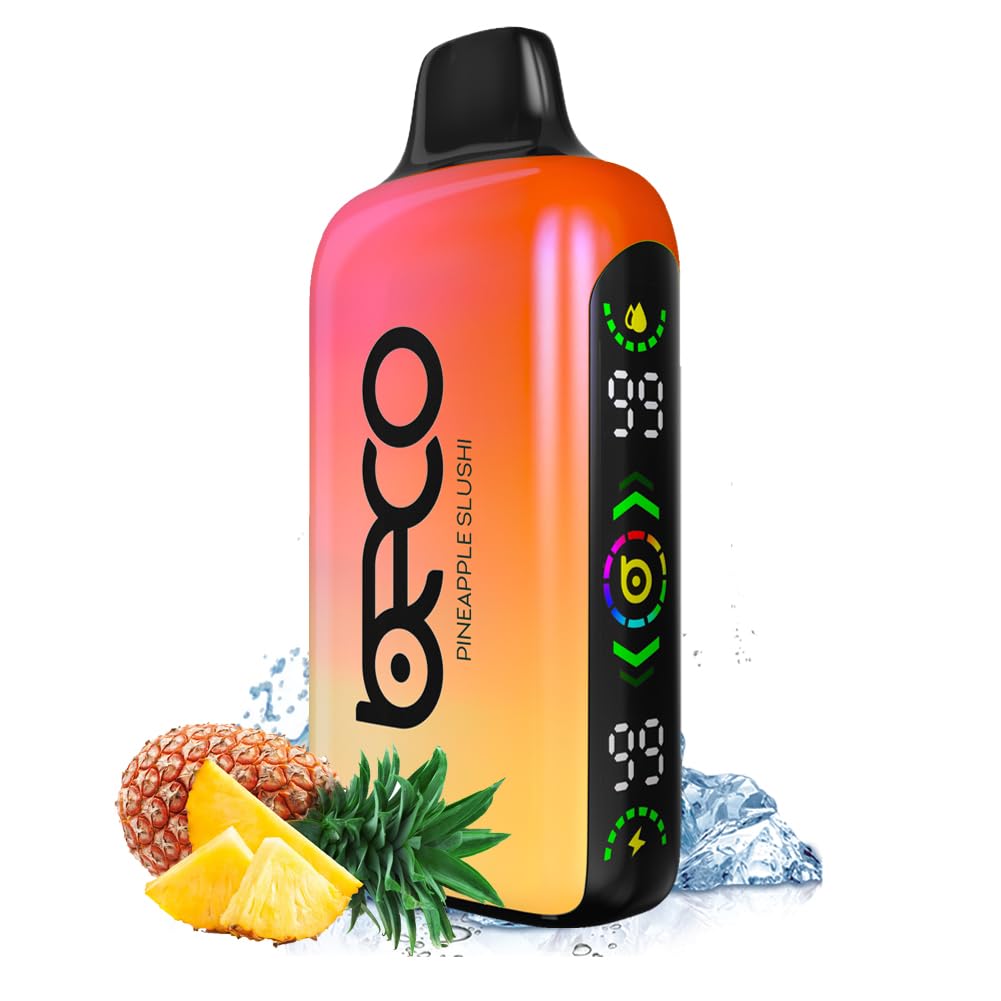 電子タバコ 使い捨て BECO HOLO 15000回吸引 ベイプ シーシャ 爆煙 850mAh大容量 LEDディスプレイ搭載 バッテリー残量表示 リキッド残量表示 ニコチンなし タールなし Type-C充電可能（パイナップル）
