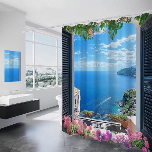 Rideau de douche 3D volets réalistes et impression numérique mer - 3