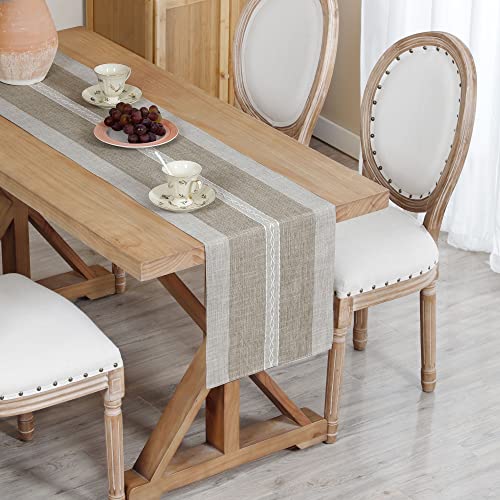 Farmhouse Braided Striped Table Runner Rustic Embroidery Coffee Table Runners for Decorations Weddings Holiday Brown 13x48inch - Image 3