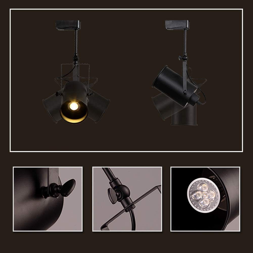 faretti per soffitto Kit di luci a Binario retrò a 3 Vie con Kit di Illuminazione a Binario da 1 m | Faretto da soffitto Girevole Nero Adatto per Cucina Soggiorno Camera da Letto, Lampadina E27