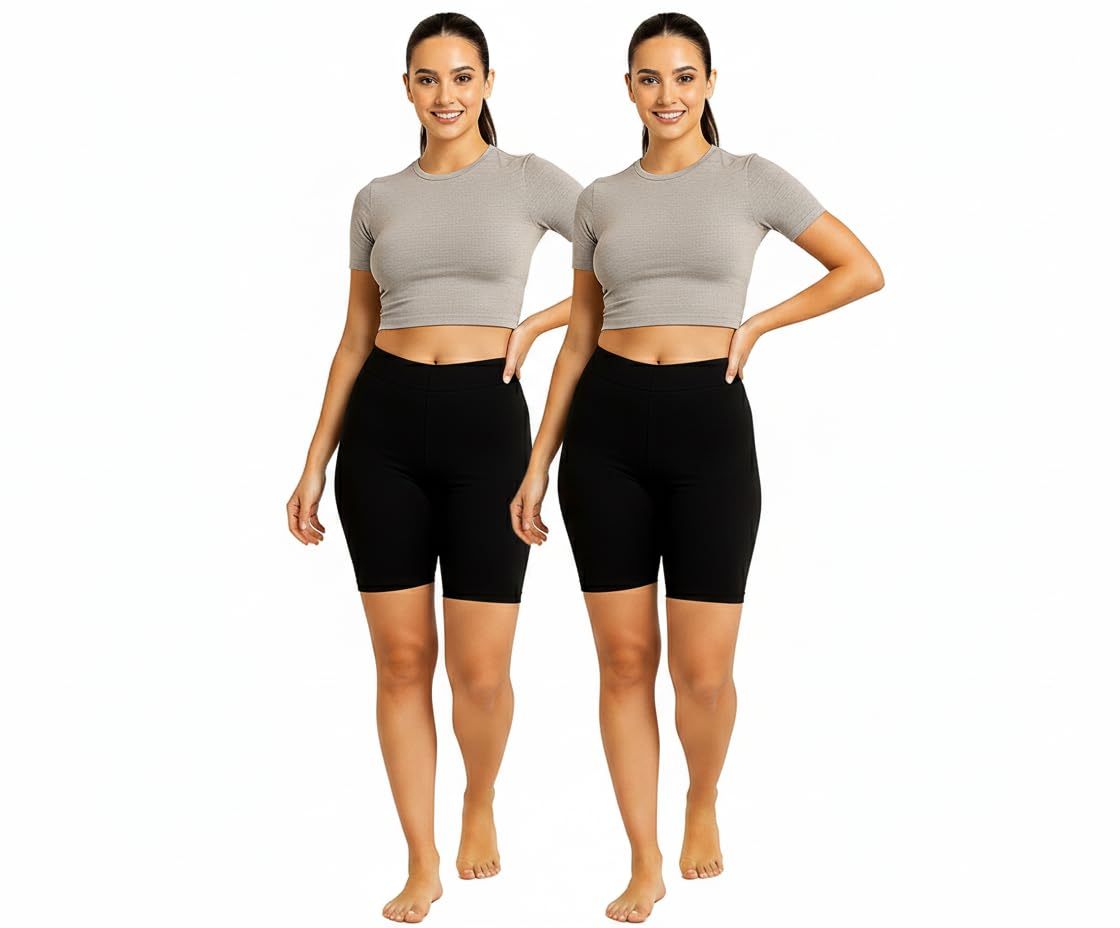 Women Cycling Shorts Pack of 2 for Gym, Yoga, Running & Workout | High Waist Stretchable Sports Shorts | Quick Dry Spandex Compression Activewear for Women-image-44