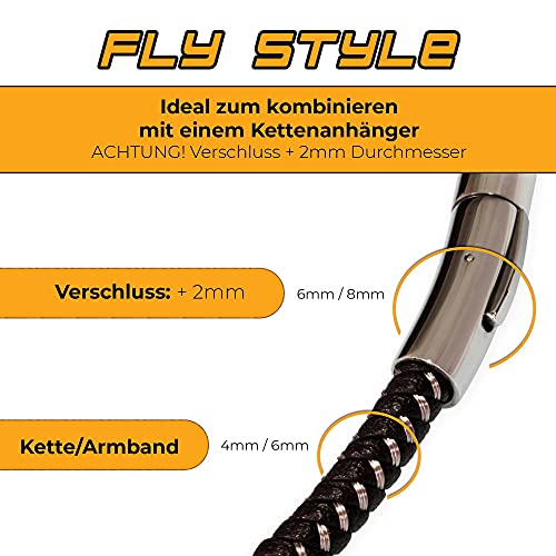 Fly Style Halskette Armband aus Kunstleder schwarz geflochten mit Verschluss aus Edelstahl - Herren Kette, Längen:ca. 55.0 cm, Stärke:4 mm